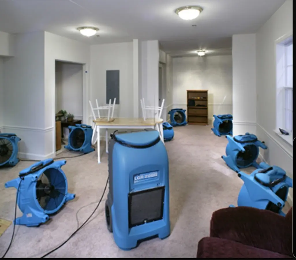 Air movers and dehumidifier setup for Water Damage Restoration in Colleyville